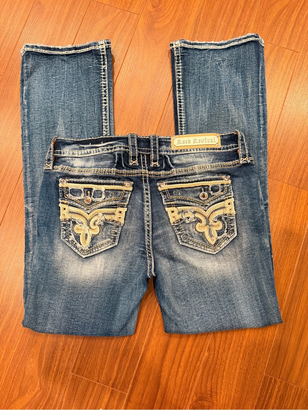 Rock Revival Women's Blue Boot Cut Jeans with Embroidered Back Pockets
